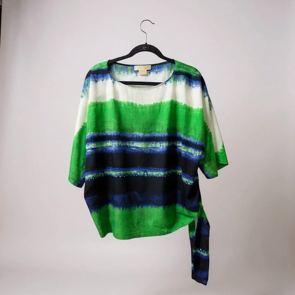 MICHAEL KORS Women's 1X Tie Waist Kimono‎ Sleeve Top Abstract Print